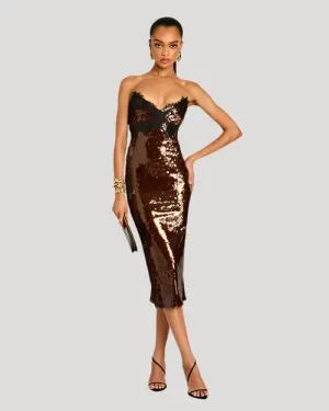RETROFETE | Ellen Sequin Dress | Deep Brown
