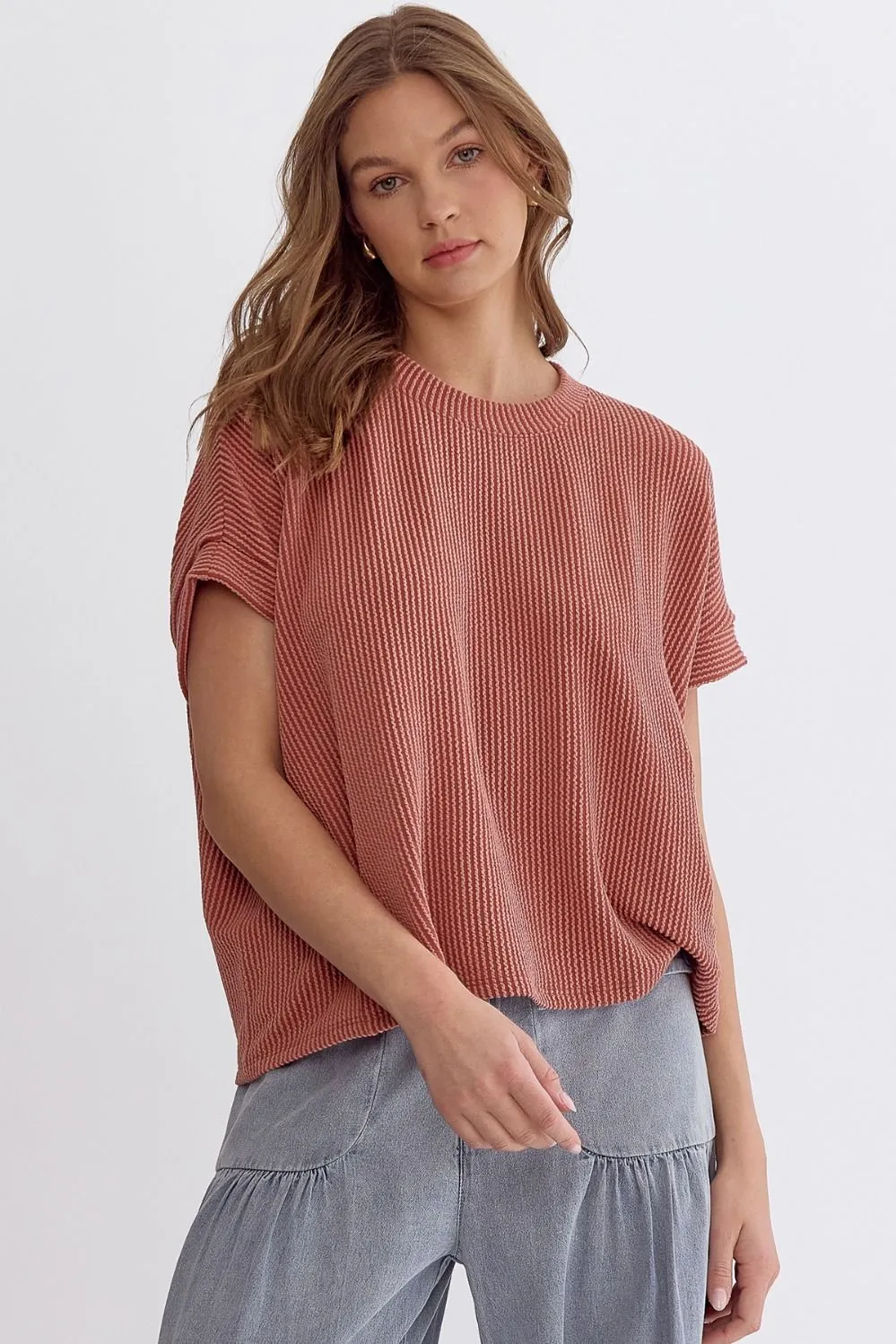 Ribbed Top with Asymmetrical Hem