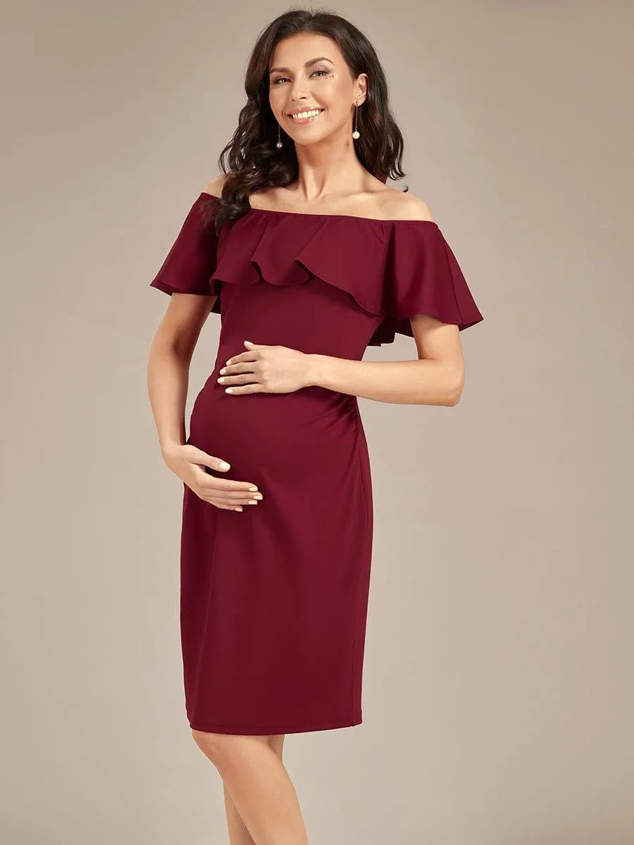 Robe de Maternité mi-longue moulante élégante épaules dénudées(Vente finale)