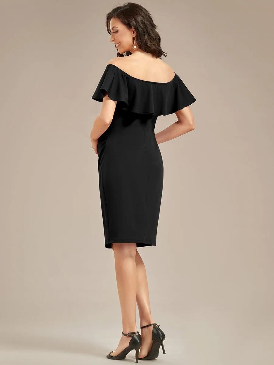 Robe de Maternité mi-longue moulante élégante épaules dénudées(Vente finale)