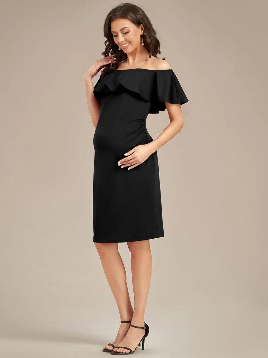 Robe de Maternité mi-longue moulante élégante épaules dénudées(Vente finale)
