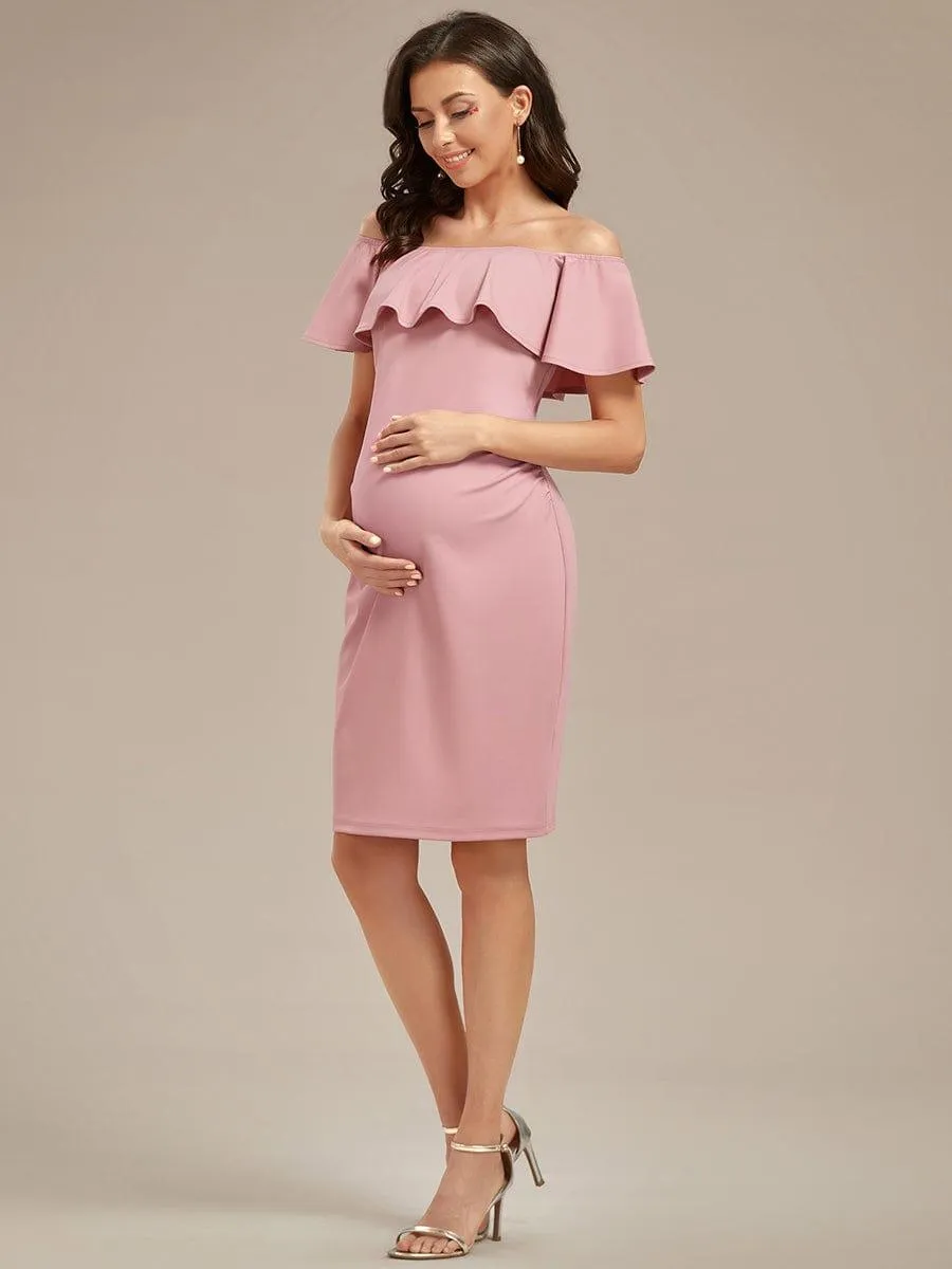 Robe de Maternité mi-longue moulante élégante épaules dénudées(Vente finale)