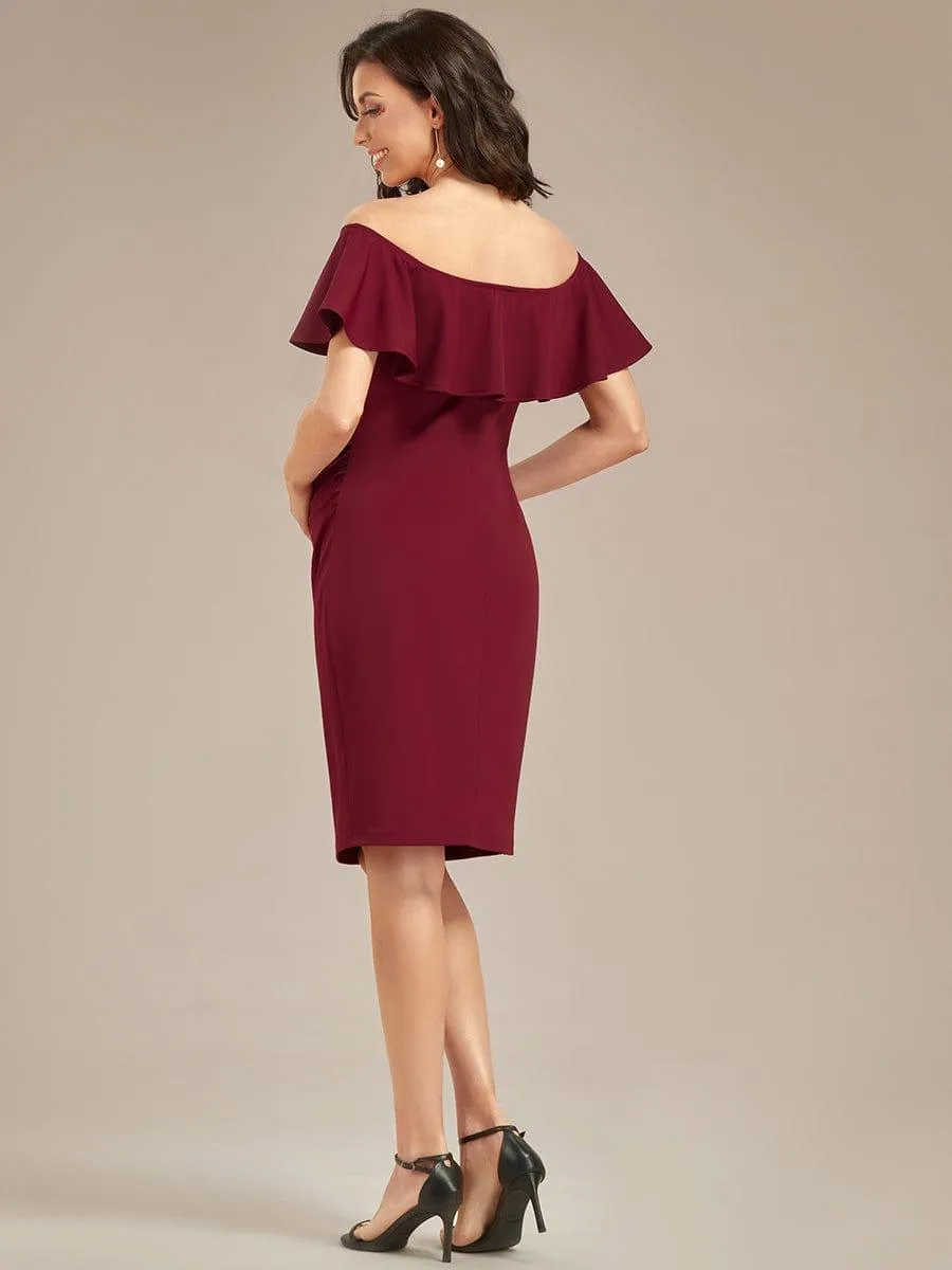Robe de Maternité mi-longue moulante élégante épaules dénudées(Vente finale)