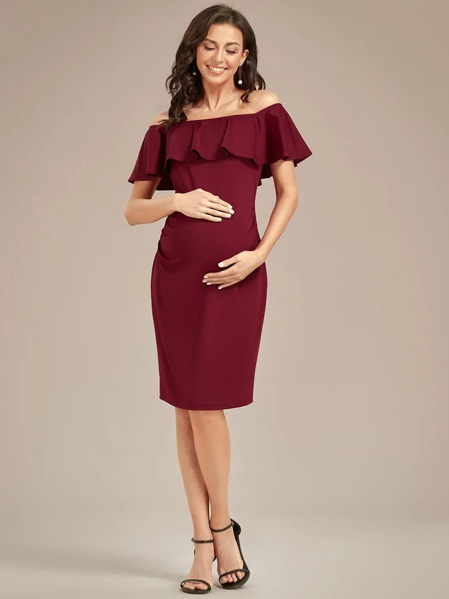 Robe de Maternité mi-longue moulante élégante épaules dénudées(Vente finale)