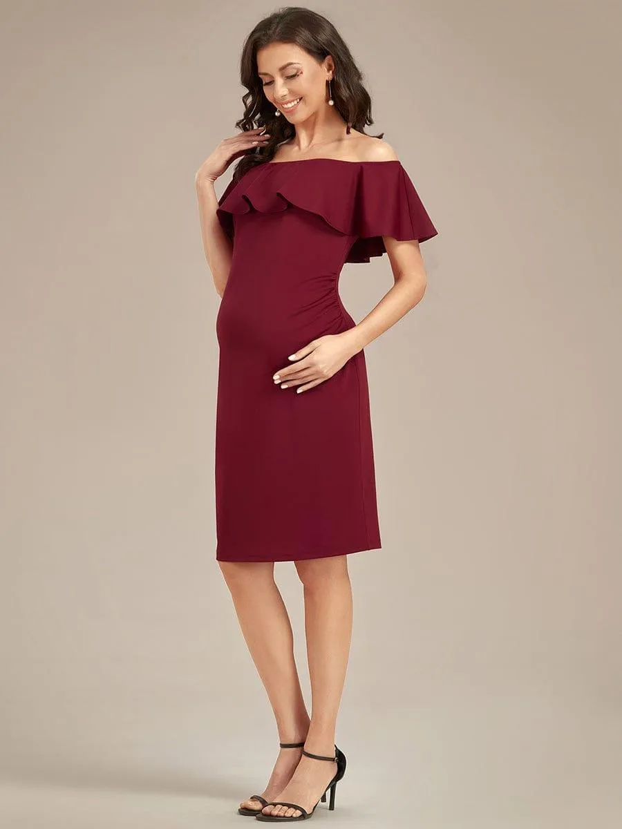 Robe de Maternité mi-longue moulante élégante épaules dénudées(Vente finale)