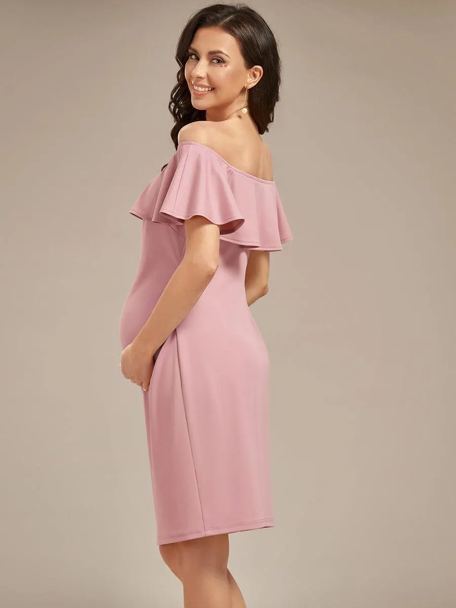Robe de Maternité mi-longue moulante élégante épaules dénudées(Vente finale)