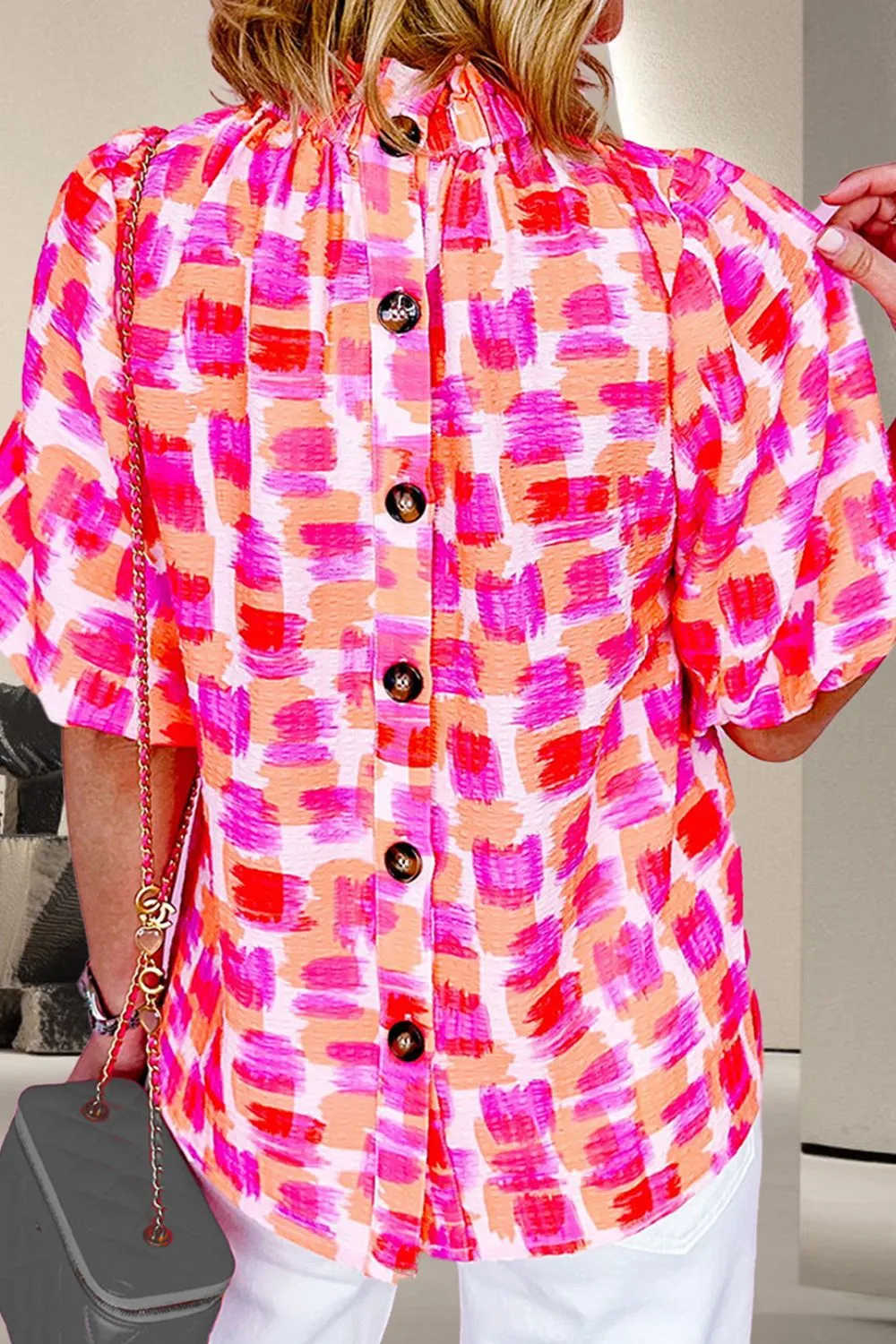 Rosalia Printed Mock Neck Half Sleeve Blouse