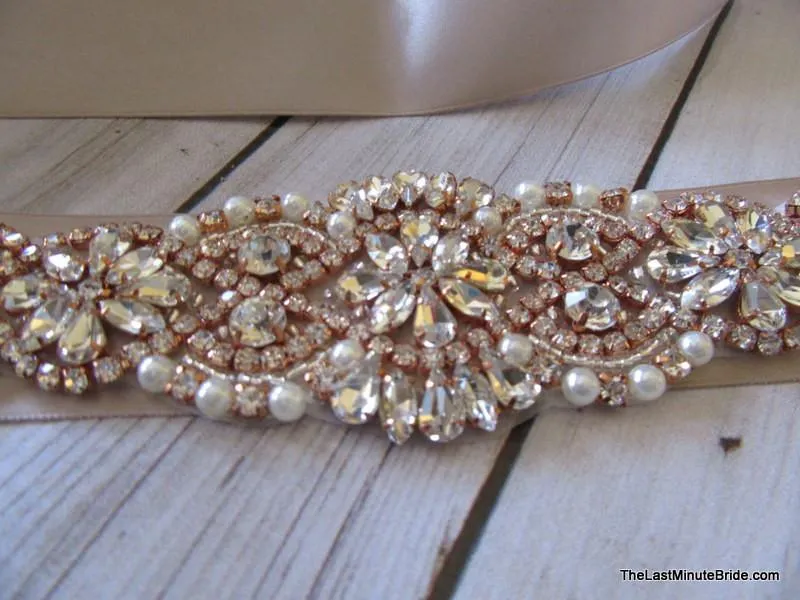 Rose Gold Rhinestone Beaded Belt Style: Napa