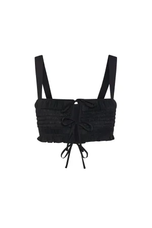 Ruffled Tie-Front Crop Top in Black