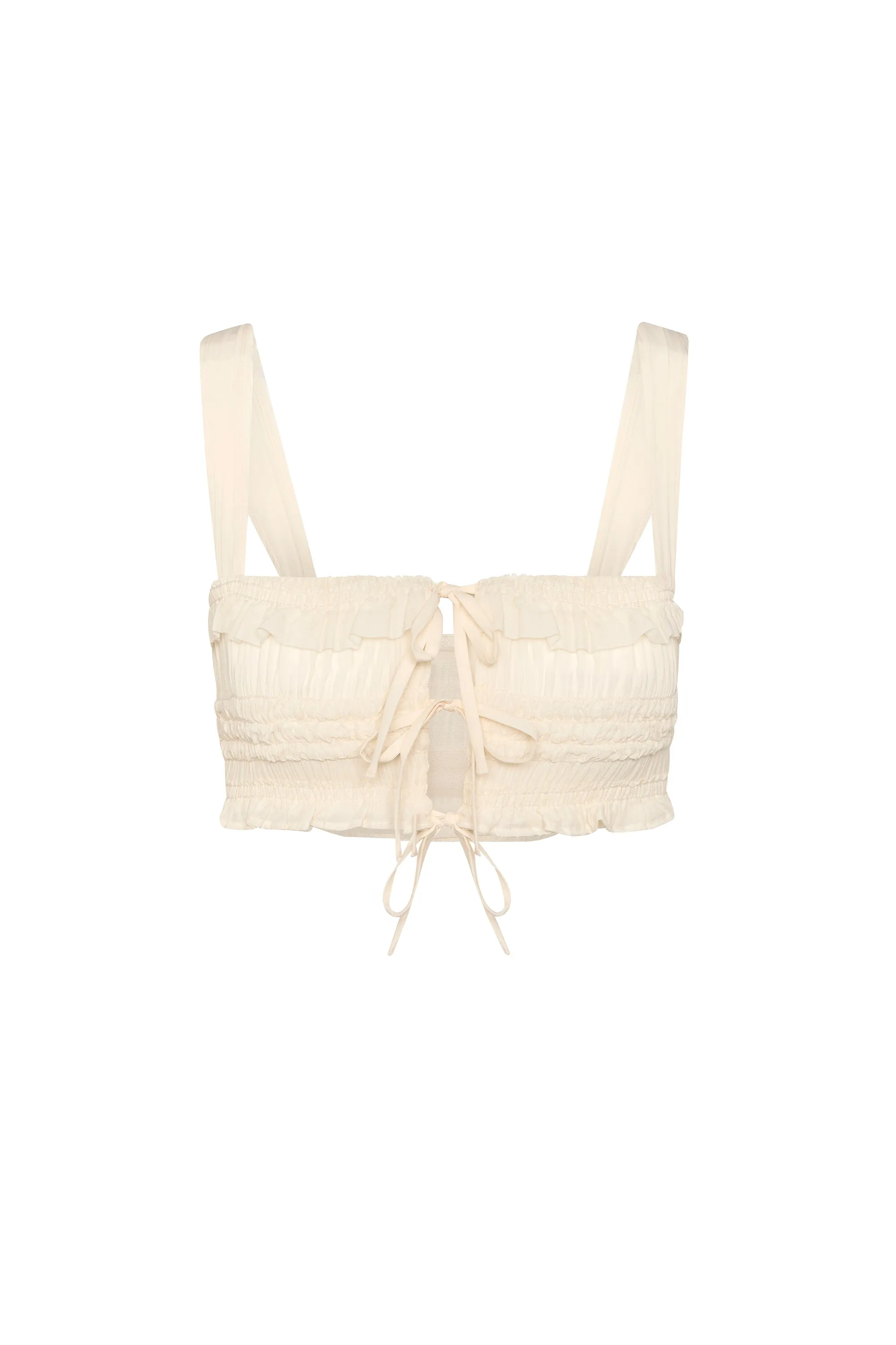 Ruffled Tie-Front Crop Top in Ivory
