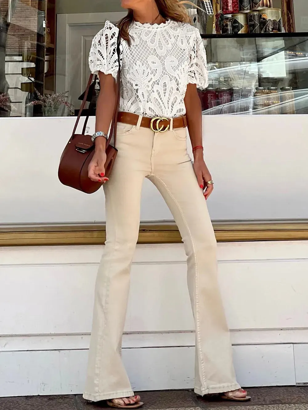 Ryne Cutout Round Neck Short Sleeve Blouse