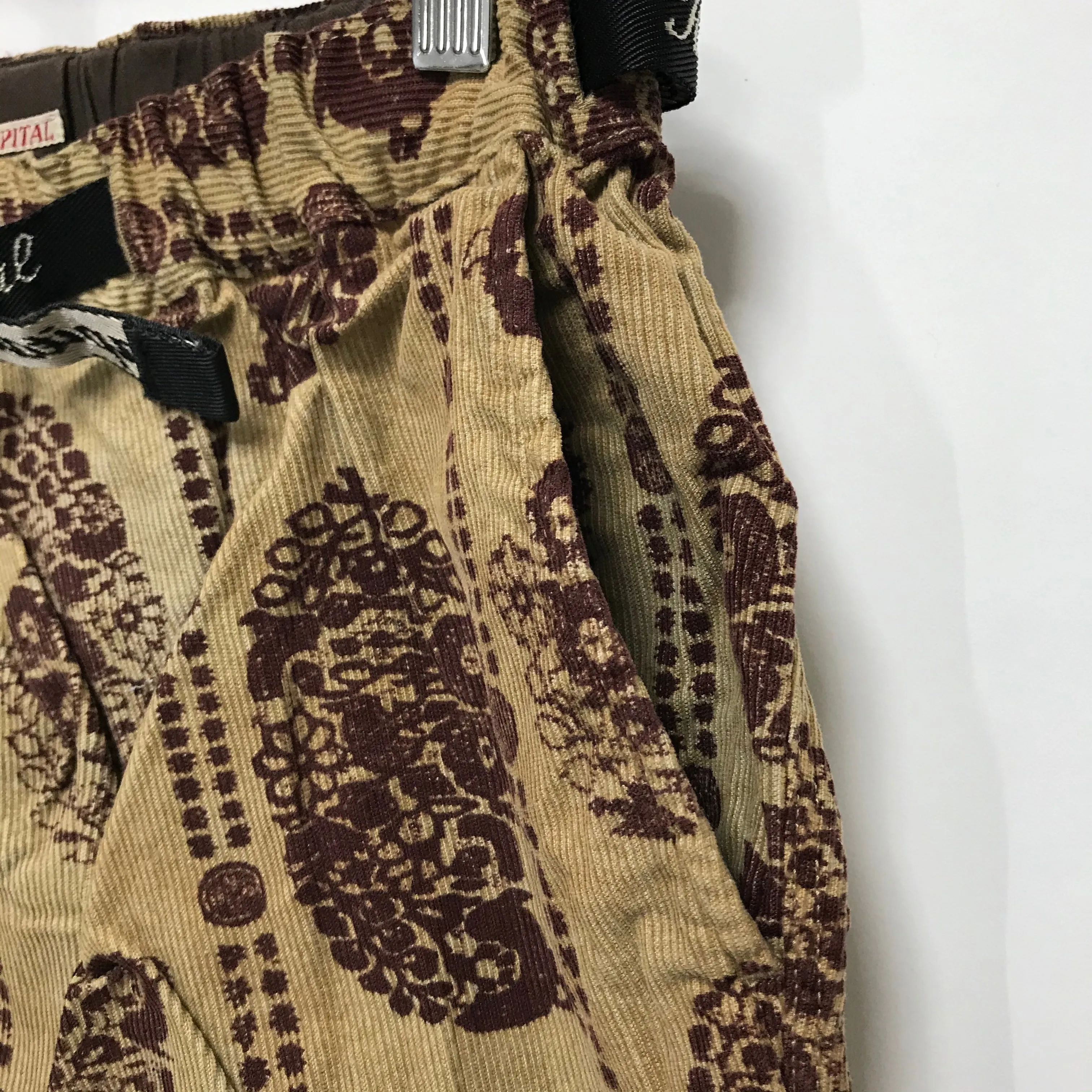 [S] DS! Kapital Paisley Corduroy Drop Crotch Belted Shorts Beige