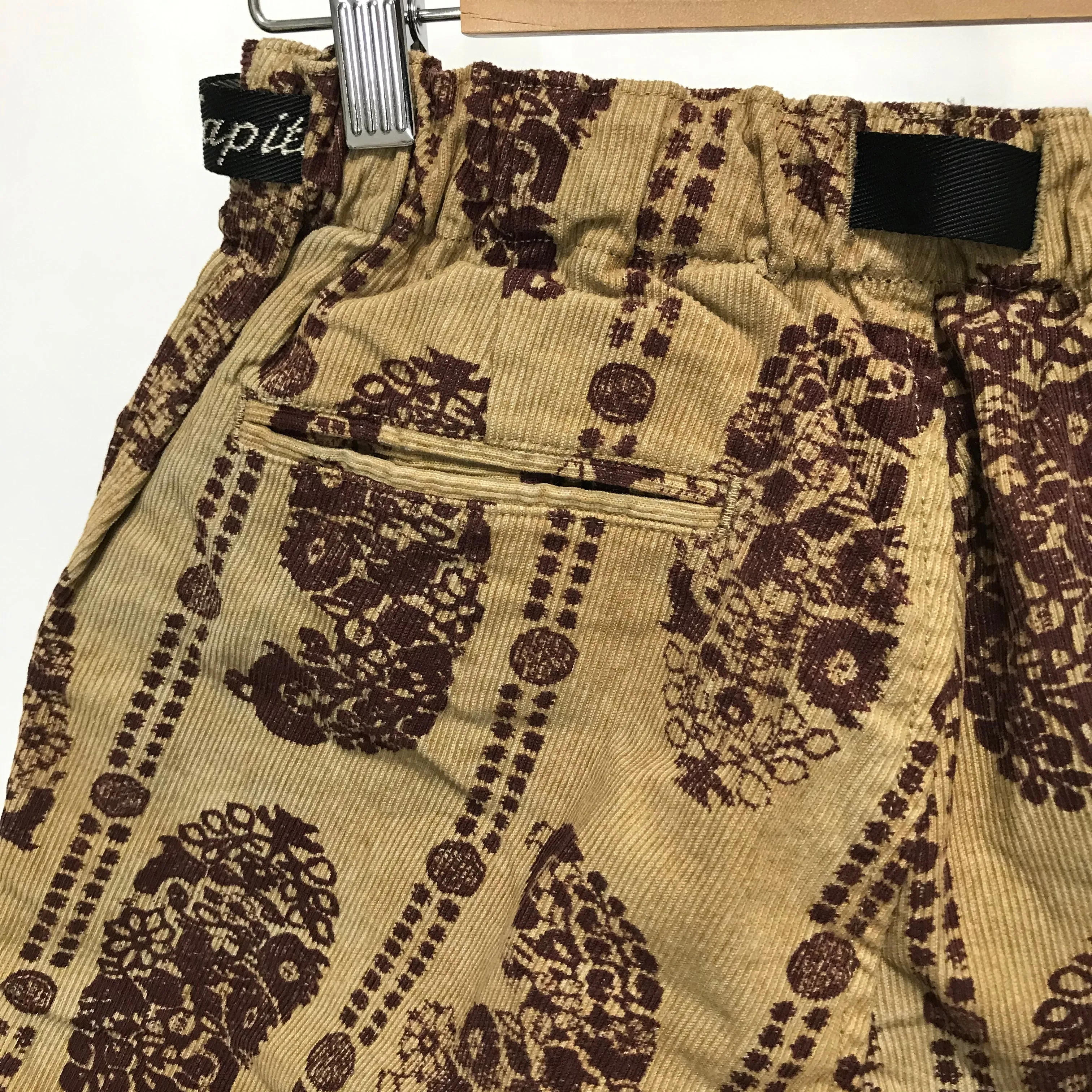 [S] DS! Kapital Paisley Corduroy Drop Crotch Belted Shorts Beige