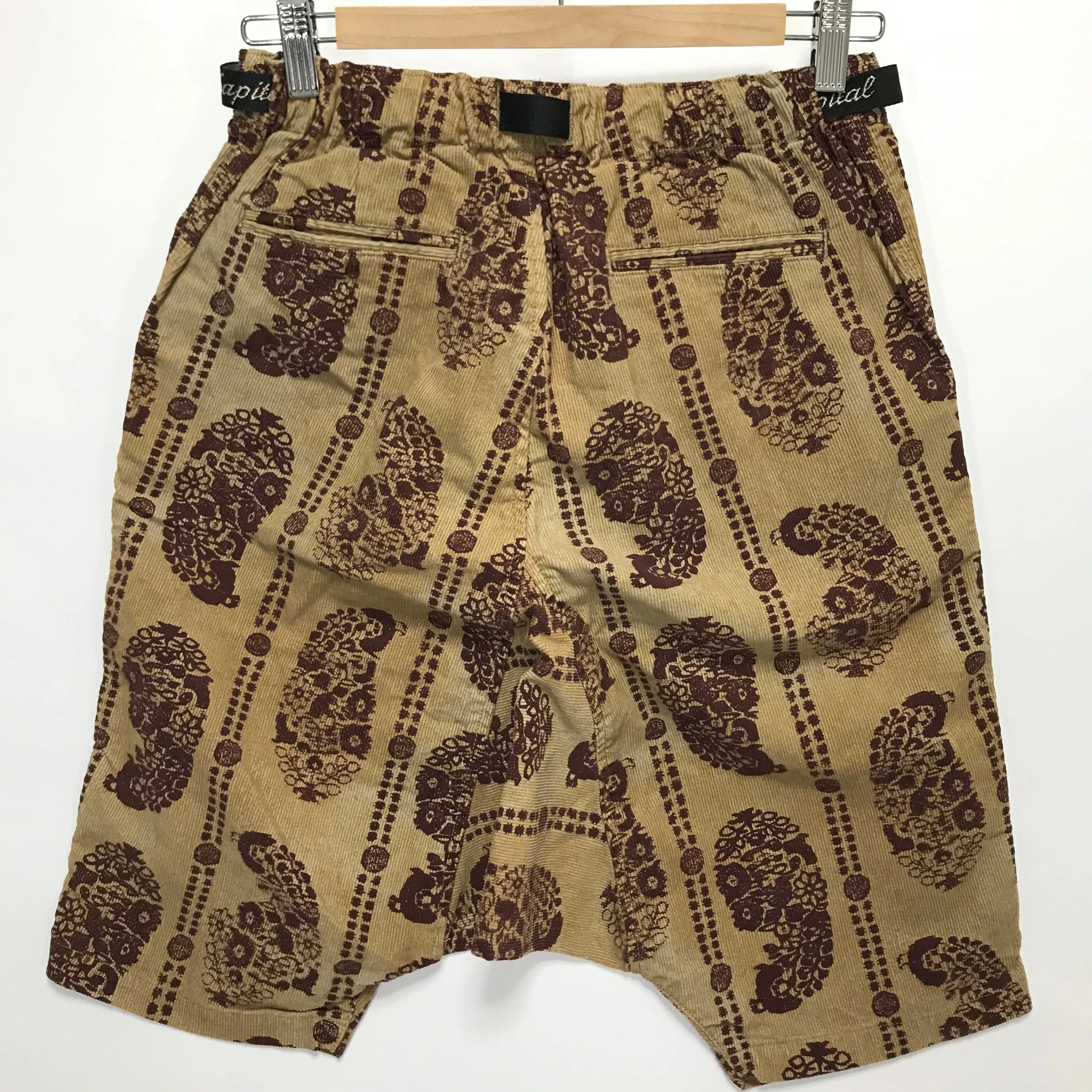 [S] DS! Kapital Paisley Corduroy Drop Crotch Belted Shorts Beige