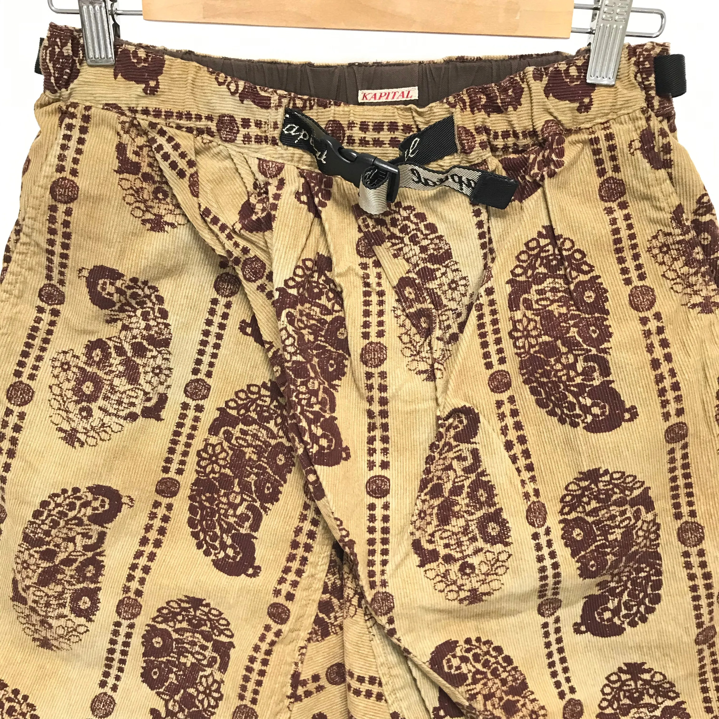 [S] DS! Kapital Paisley Corduroy Drop Crotch Belted Shorts Beige