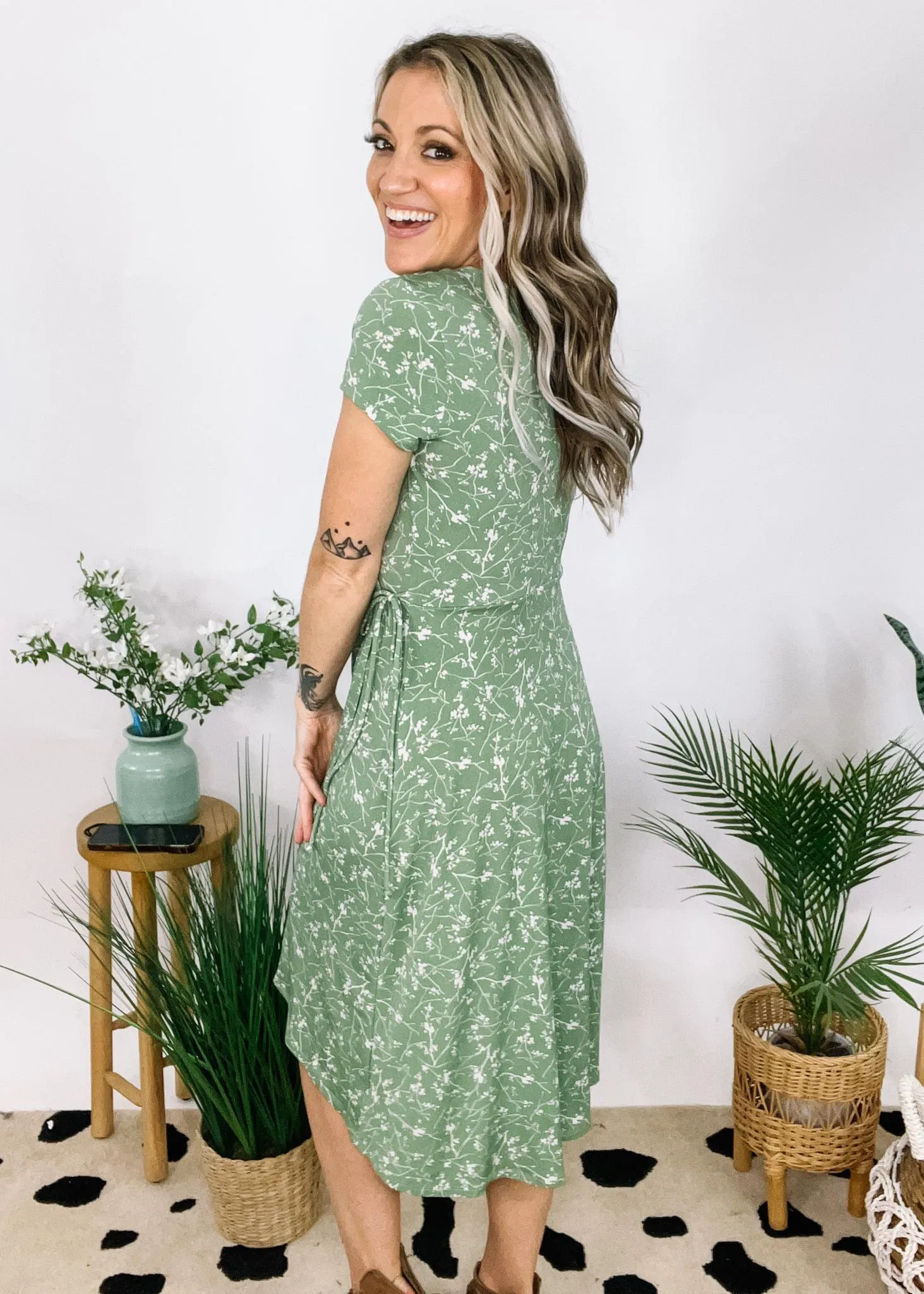 Sage Ditsy Floral Midi Dress