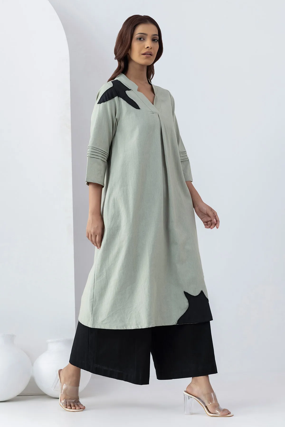 Sage Green Patchwork Tunic Set