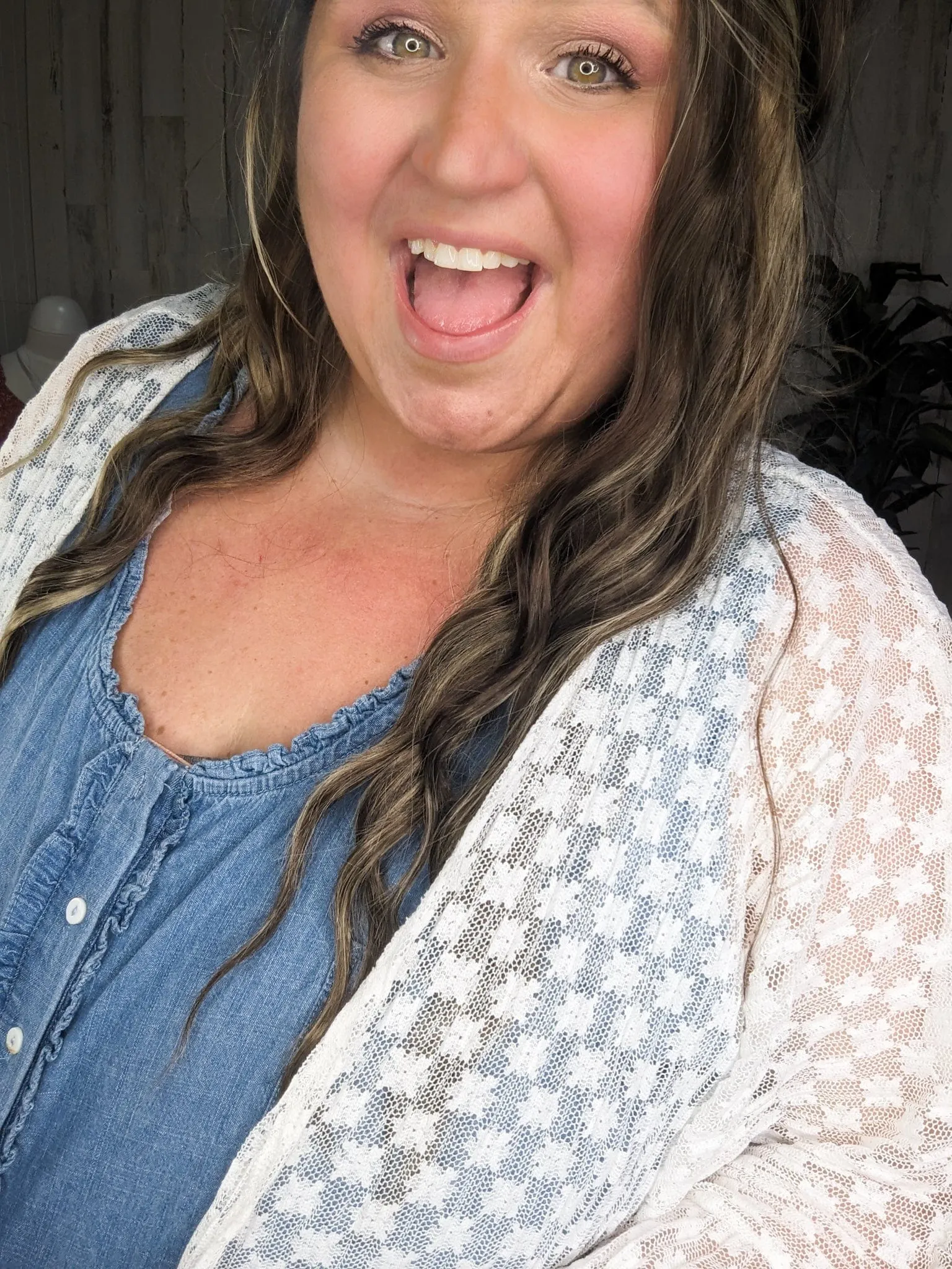SALE- Cali Chambray Denim Jumpsuit w/Ruffle   Button Details