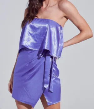Satin Ruffle Front Mini Slit Faux Wrap Tie Satin Mini Dress