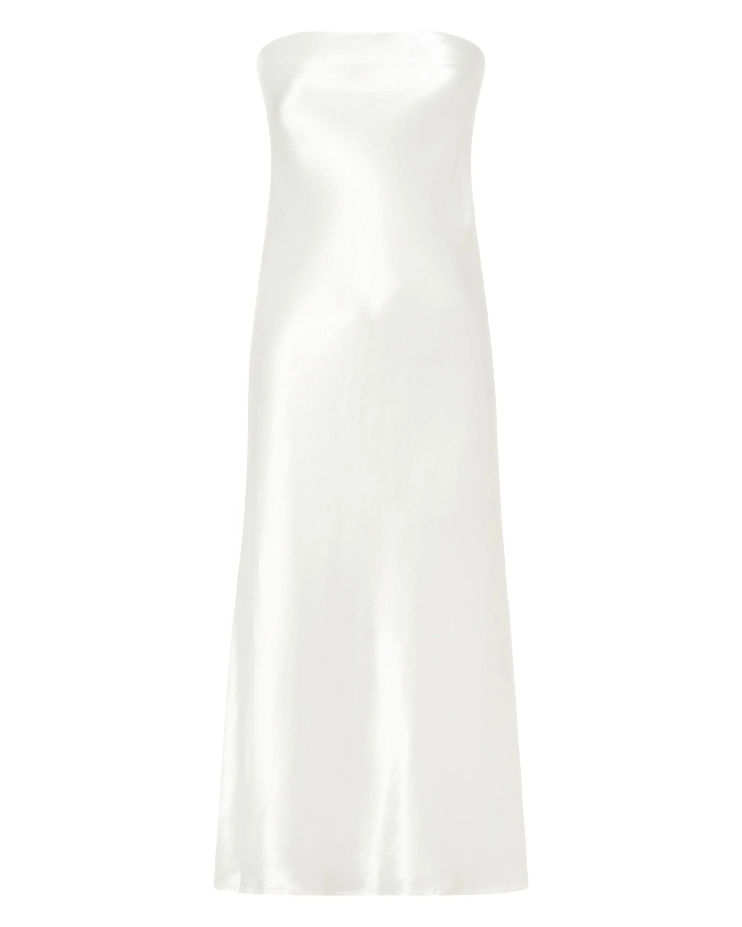 SATIN TIE BACK STRAPLESS MIDI | POWDER WHITE