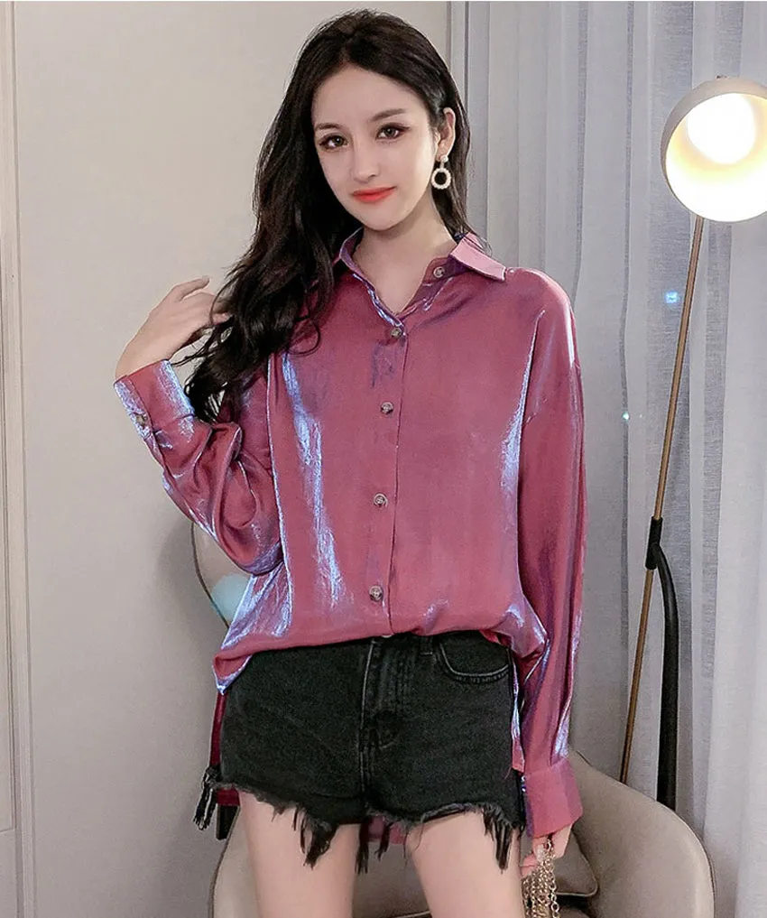 SCANDINAVIA-Long Sleeve Metallic Blouse