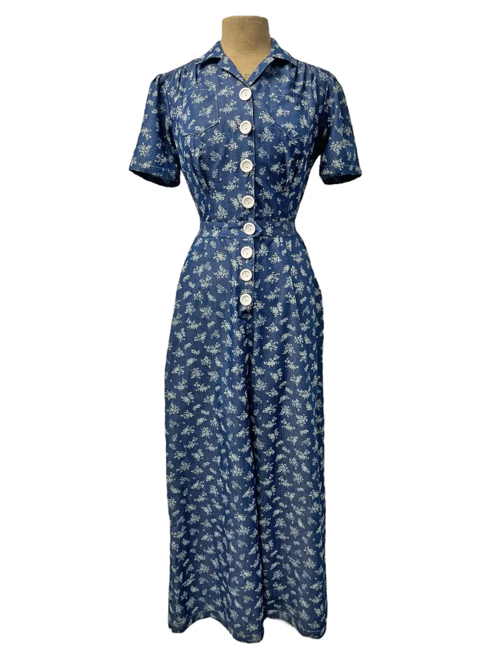 Scout for Loco Lindo Denim Printed Chambray 1940s Pacific Coveralls