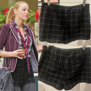 Serena van der Woodsen's Joie "Buella" Black Windowpane Plaid Shorts 12 (8)