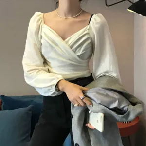 Sexy Long Puff Sleeve Slim Blouse Shirt