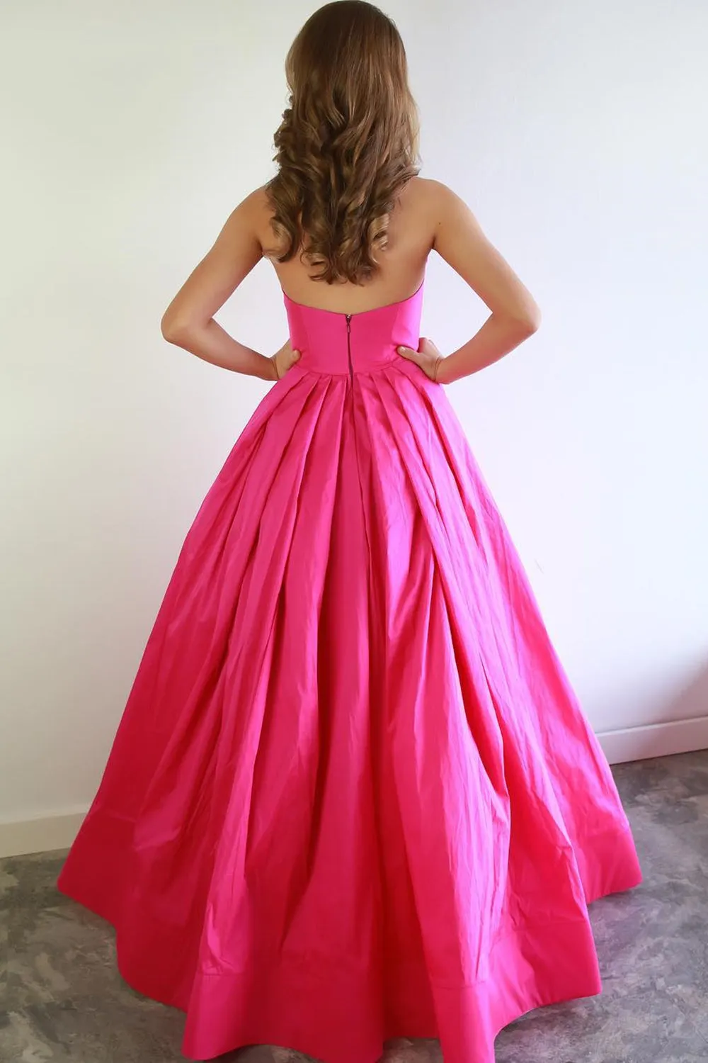 Sexy Sweetheart Neck Hot Pink Satin Long Prom Dress, Hot Pink Formal Graduation Evening Dress