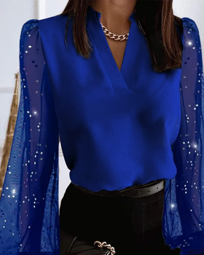 Sheer Mesh Lantern Sleeve Top