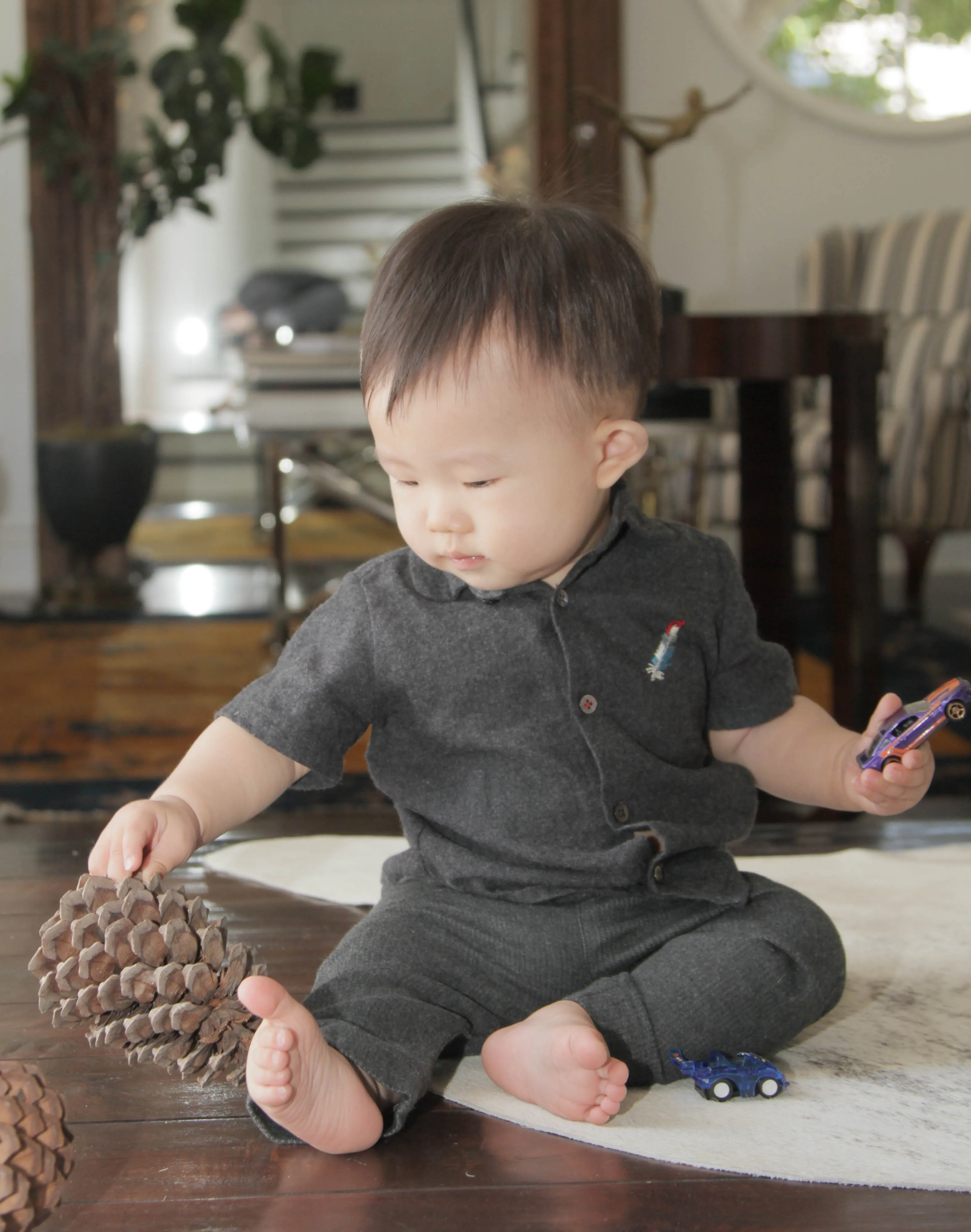 Short Sleeve Feather Shirt, Anthracite