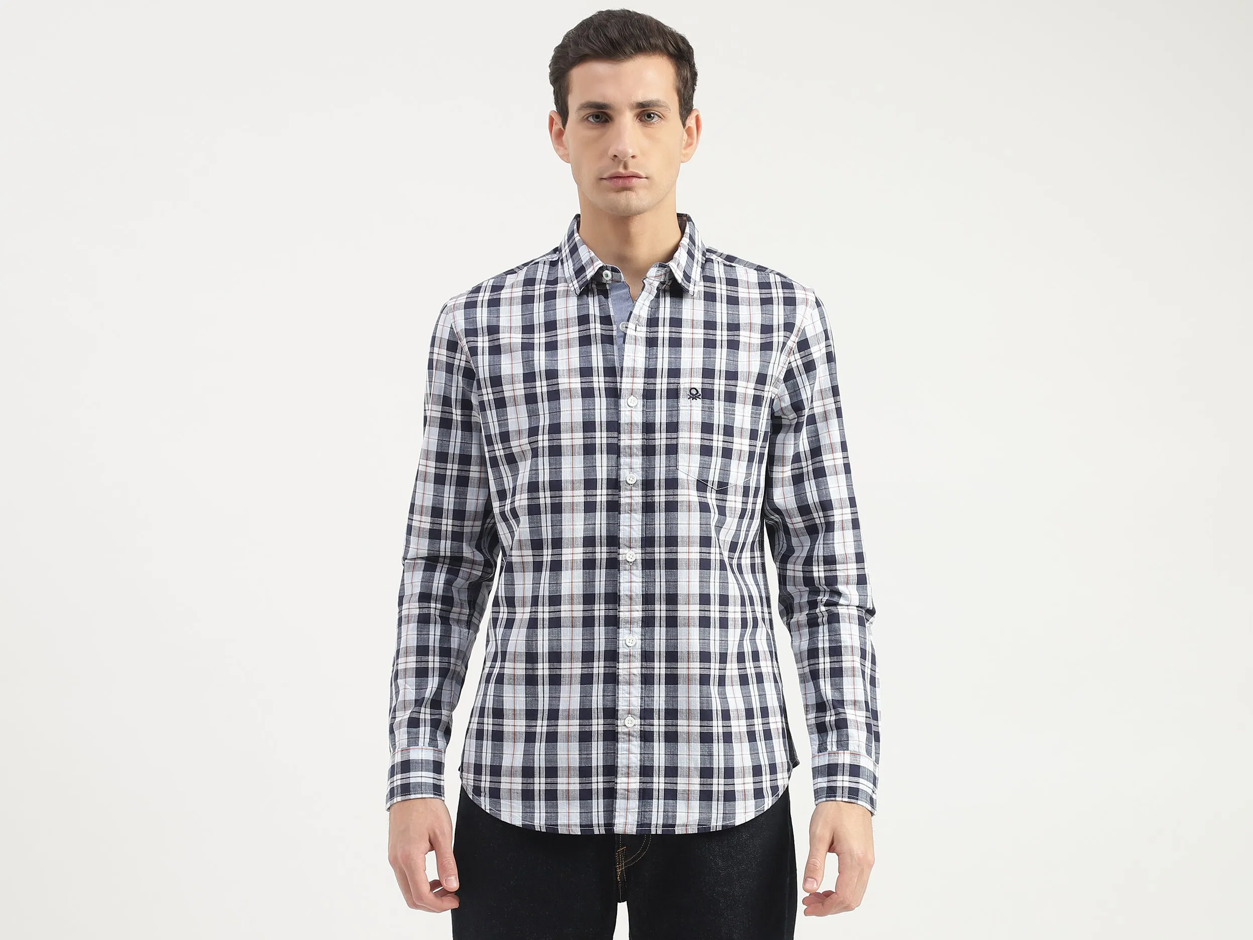 Slim Fit Straight Collar Plaid Shirt