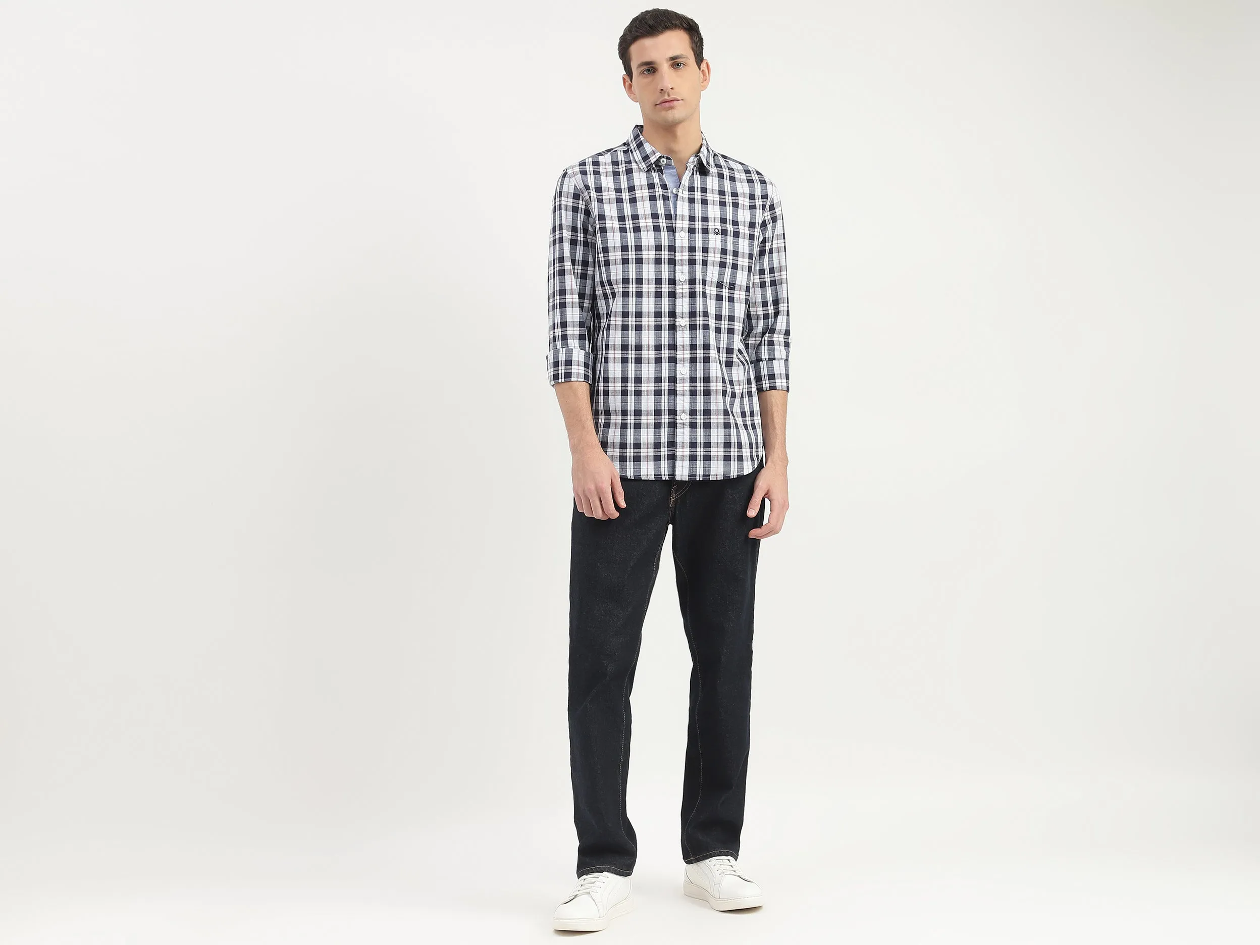 Slim Fit Straight Collar Plaid Shirt