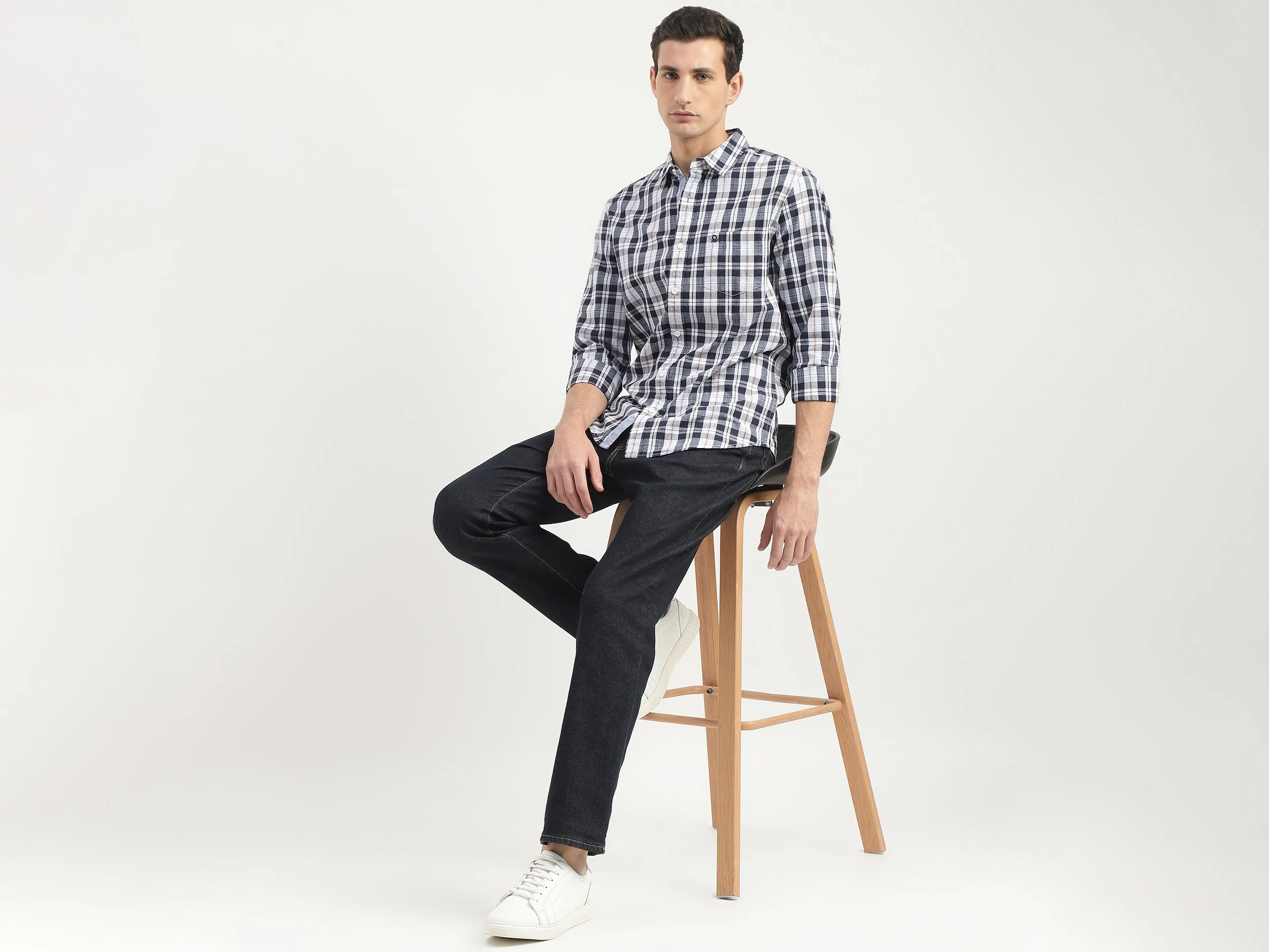 Slim Fit Straight Collar Plaid Shirt