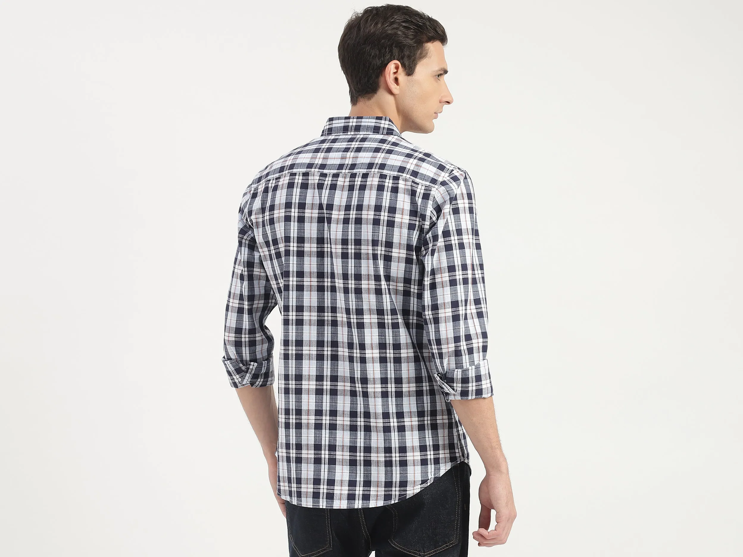 Slim Fit Straight Collar Plaid Shirt