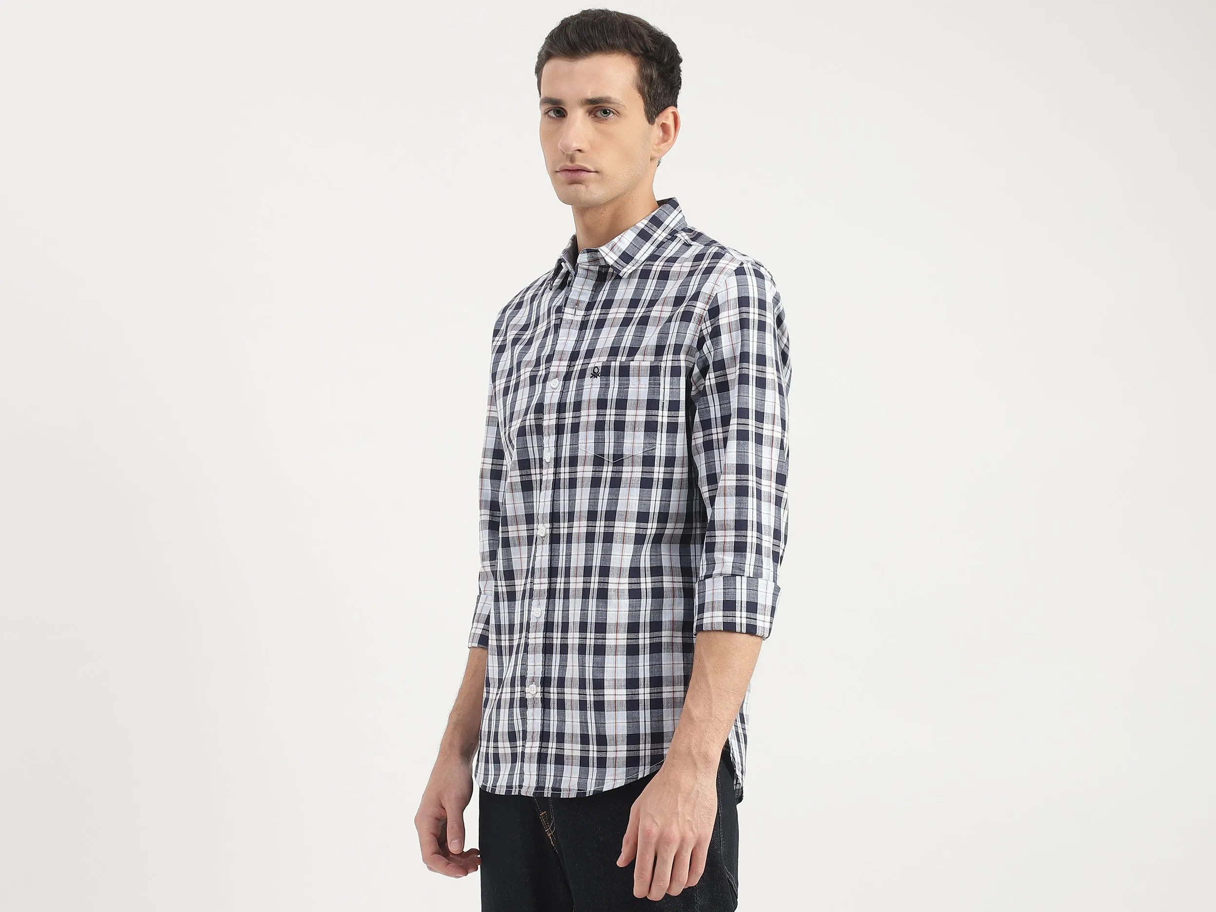 Slim Fit Straight Collar Plaid Shirt