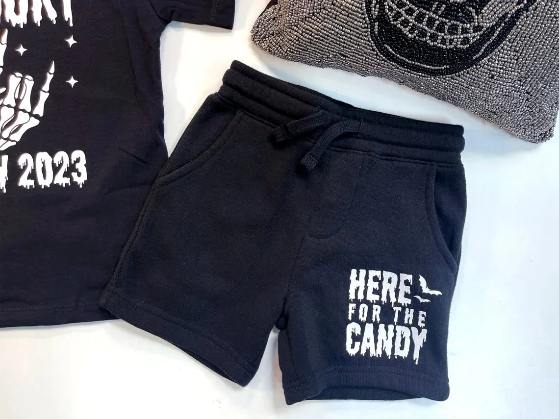 Spooky Crew 2023, Here for the candy- Cool Halloween Set of Shirt and Shorts for Boys. Toddler Boy Halloween Set. Brothers Matching clothes