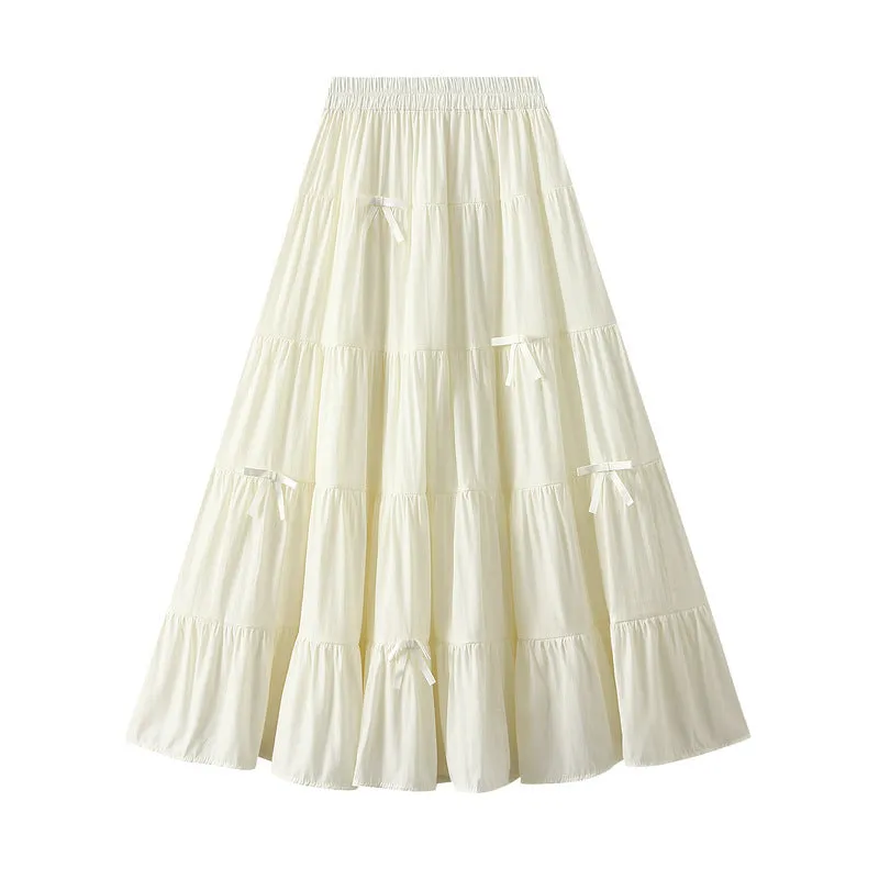 Spring Bow High Waist A Line Umbrella Skirt