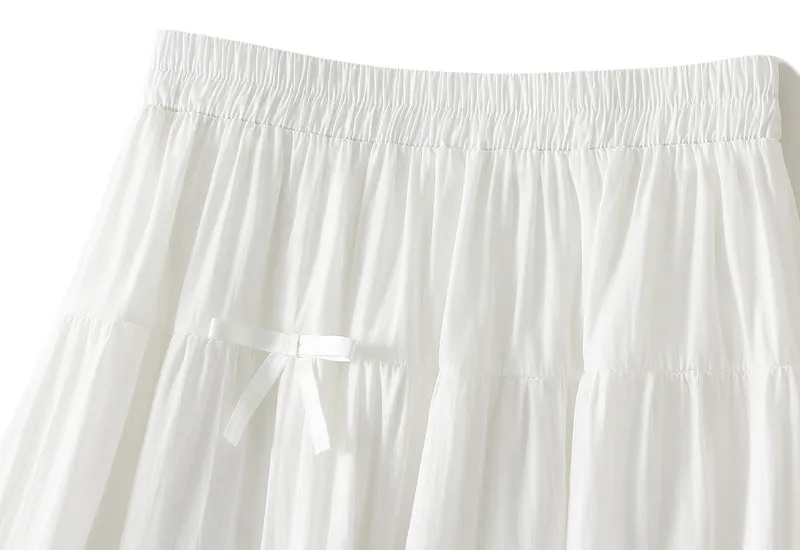 Spring Bow High Waist A Line Umbrella Skirt