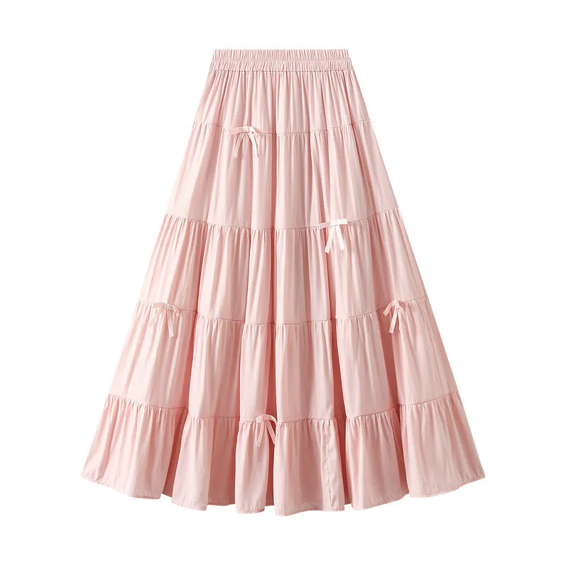 Spring Bow High Waist A Line Umbrella Skirt