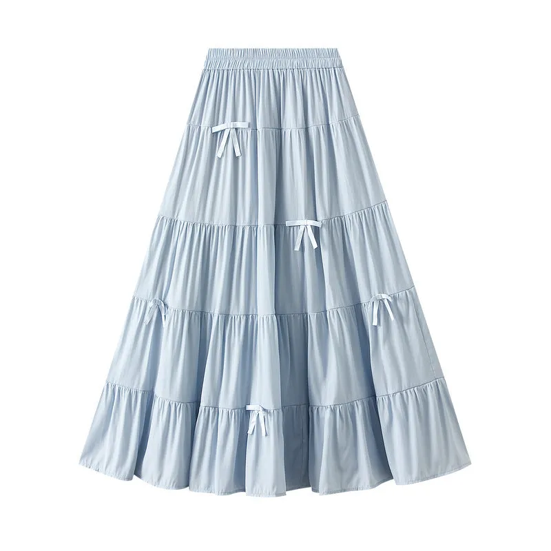 Spring Bow High Waist A Line Umbrella Skirt