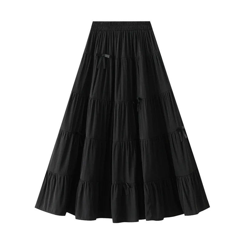 Spring Bow High Waist A Line Umbrella Skirt