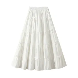 Spring Bow High Waist A Line Umbrella Skirt