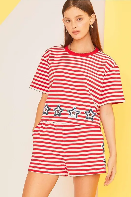 Star Patch Stripe Short Set