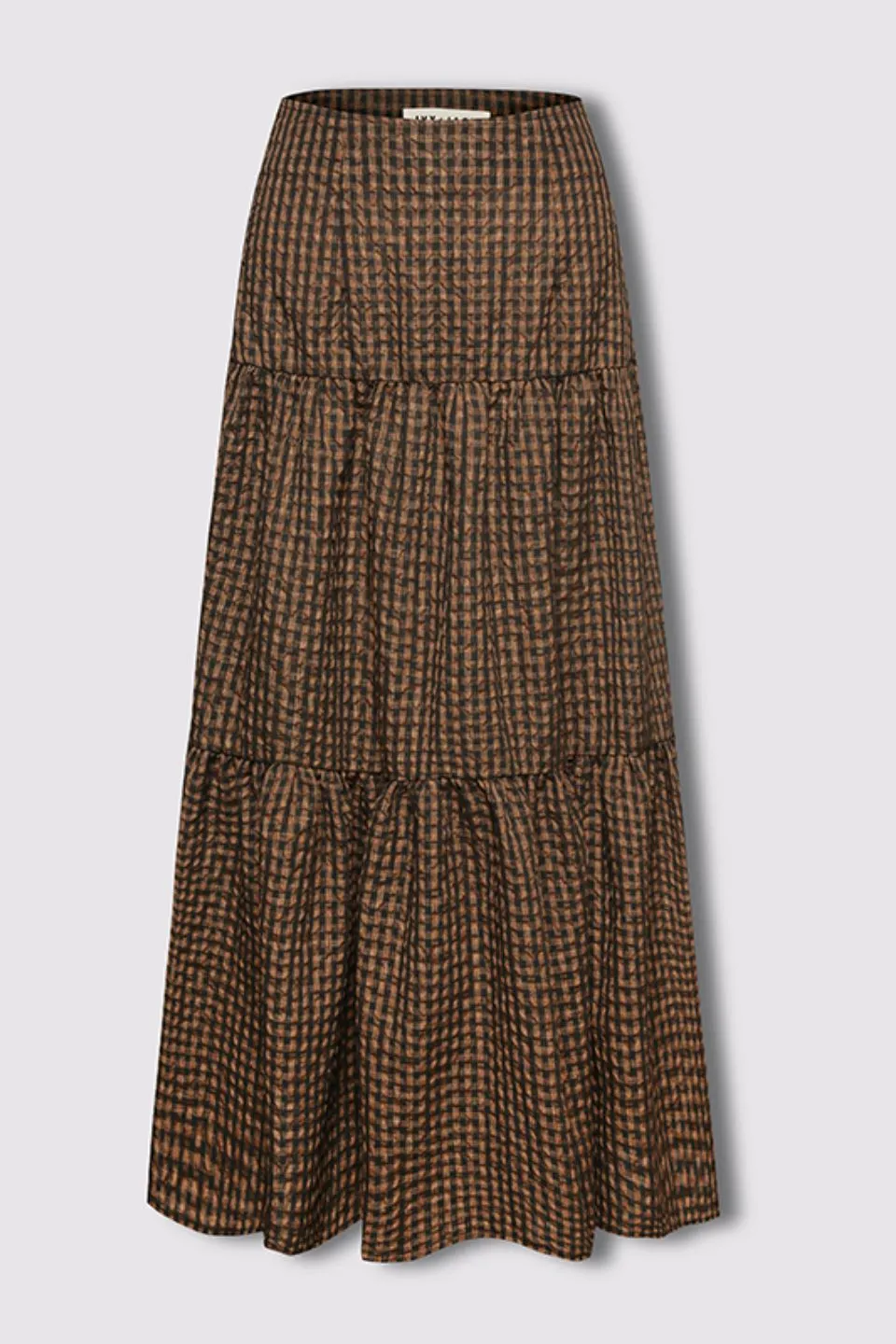 Stella Toffee Gingham Tiered Midi Skirt