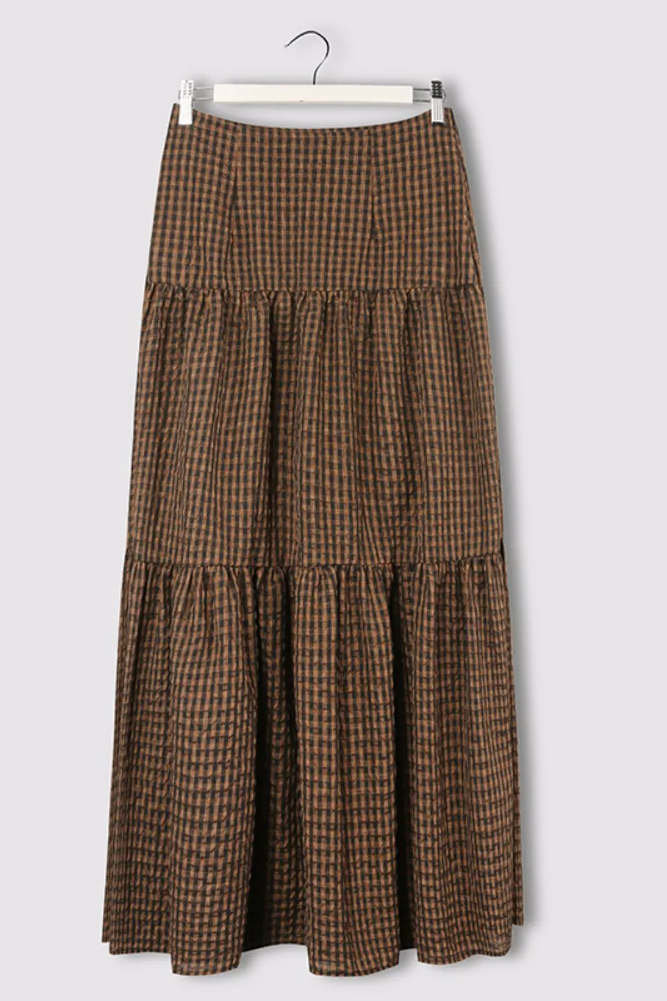 Stella Toffee Gingham Tiered Midi Skirt