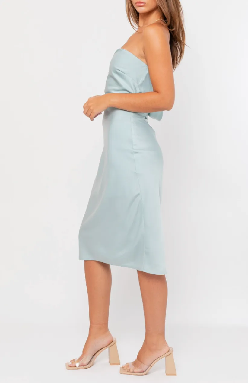 Strapless Back Cowl Bias Midi Dress
