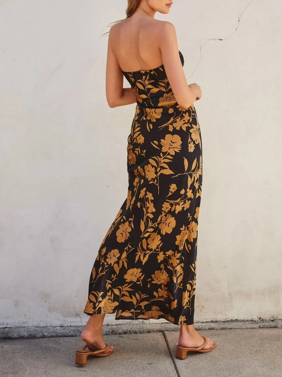 Strapless Bias Maxi Dress - Black/Gold
