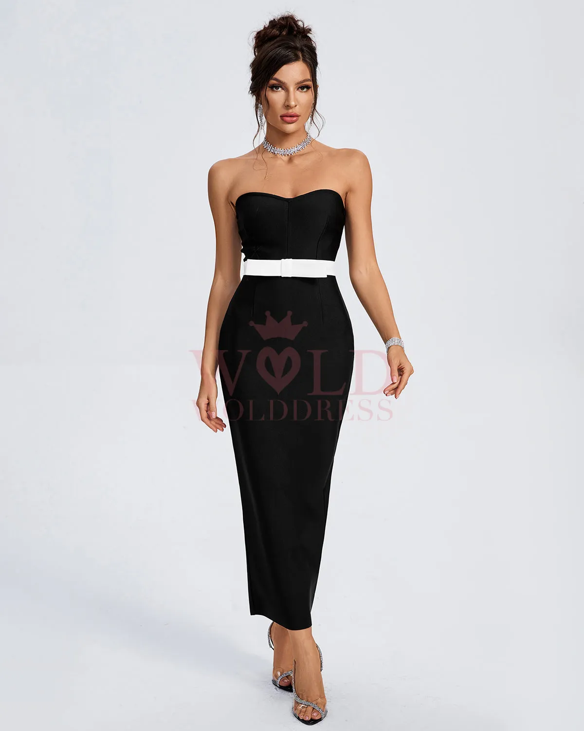 Strapless Bow-Detail Bandage Long Dress