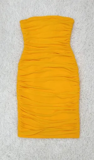 STRAPLESS CORSET MIDI DRESS IN ORANGE